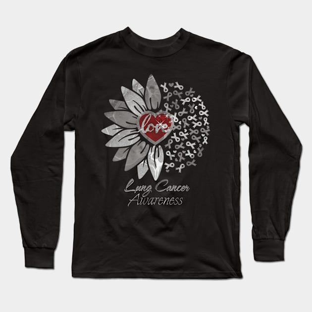 Lung Cancer Awareness Red Heart Edition Long Sleeve T-Shirt by mythikcreationz